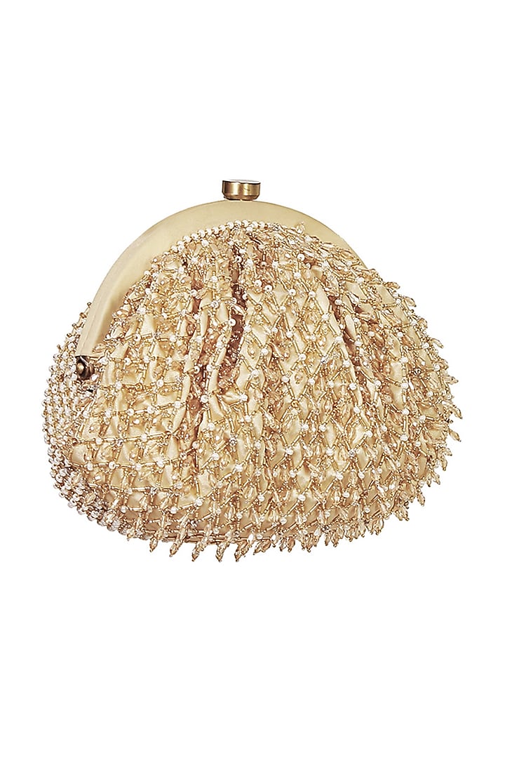 Gold Satin Bead Work Clutch by Lovetobag at Pernia's Pop Up Shop