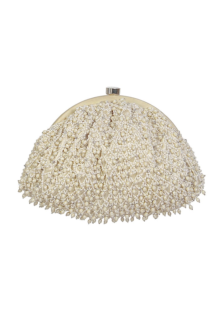 White Satin Bead Work Clutch by Lovetobag at Pernia's Pop Up Shop