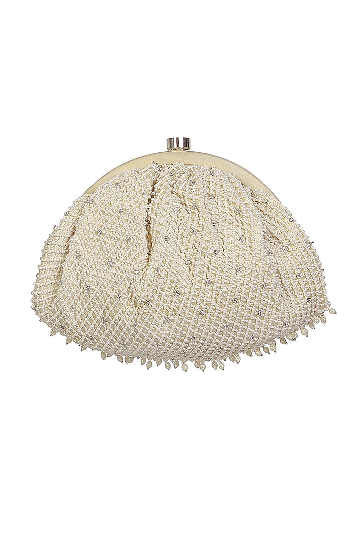 White Satin Bead Work Clutch by Lovetobag at Pernia's Pop Up Shop