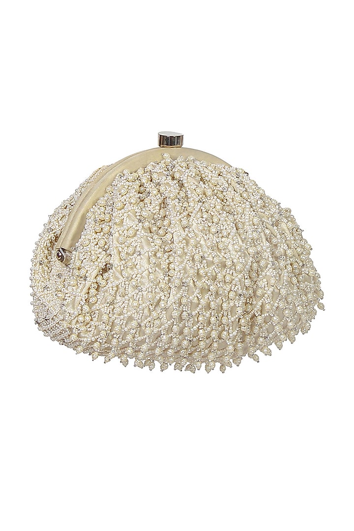 White Satin Bead Work Clutch by Lovetobag at Pernia's Pop Up Shop