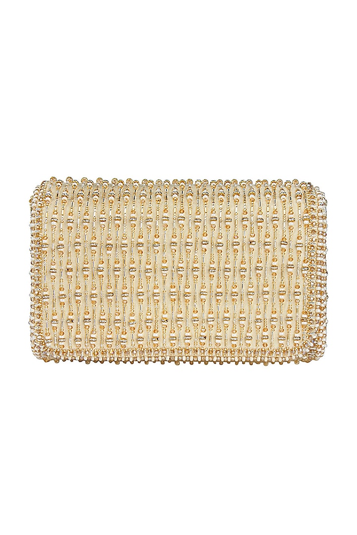 Gold Satin Crystal Embroidered Flapover Clutch by Lovetobag at Pernia's Pop Up Shop