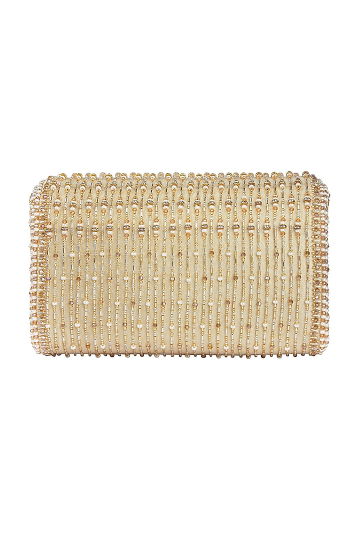 Gold Satin Crystal Embroidered Flapover Clutch by Lovetobag at Pernia's Pop Up Shop