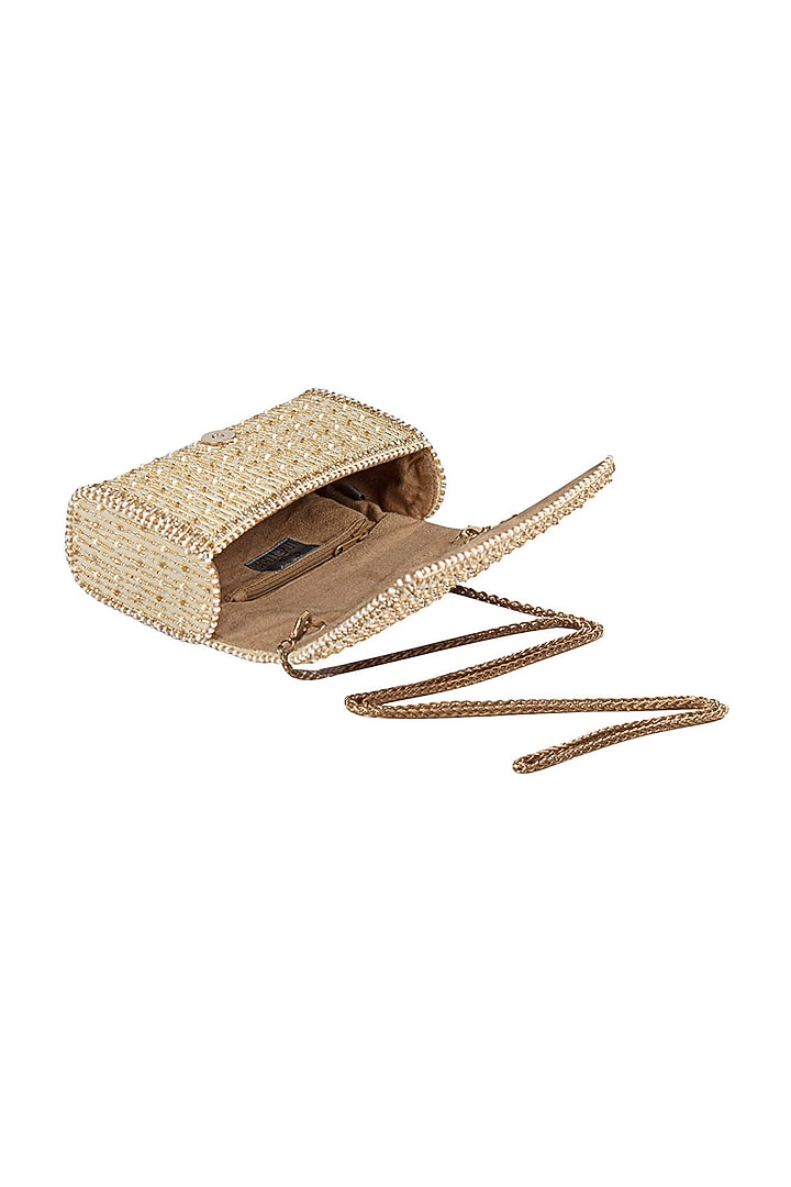 Gold Satin Crystal Embroidered Flapover Clutch by Lovetobag at Pernia's Pop Up Shop