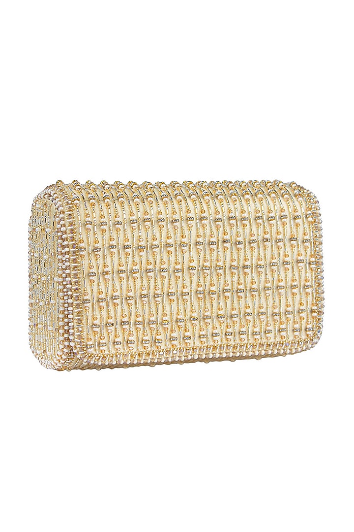 Gold Satin Crystal Embroidered Flapover Clutch by Lovetobag at Pernia's Pop Up Shop