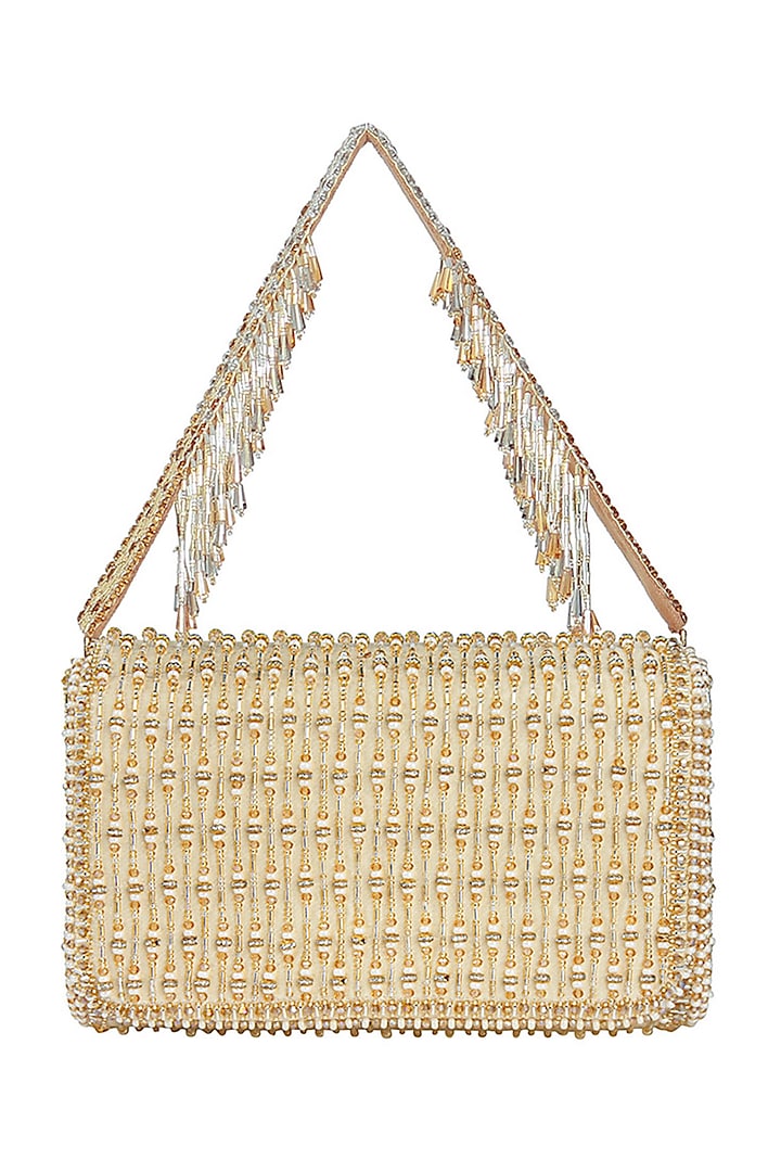 Gold Satin Crystal Embroidered Flapover Clutch by Lovetobag at Pernia's Pop Up Shop