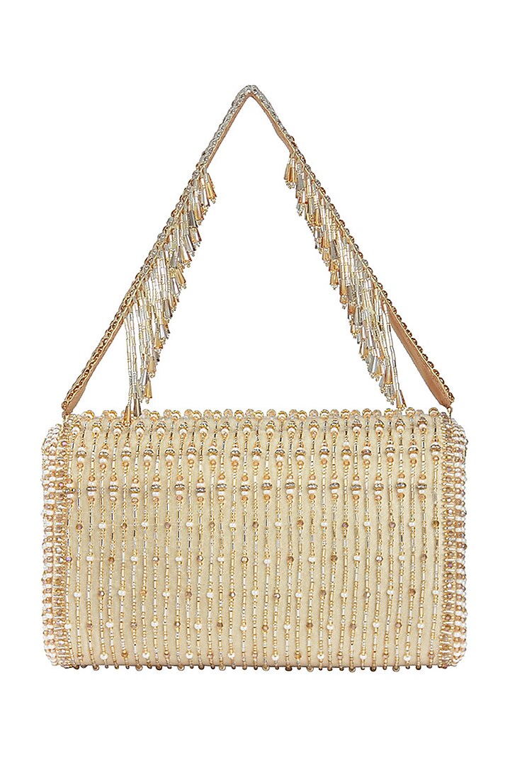 Gold Satin Crystal Embroidered Flapover Clutch by Lovetobag at Pernia's Pop Up Shop