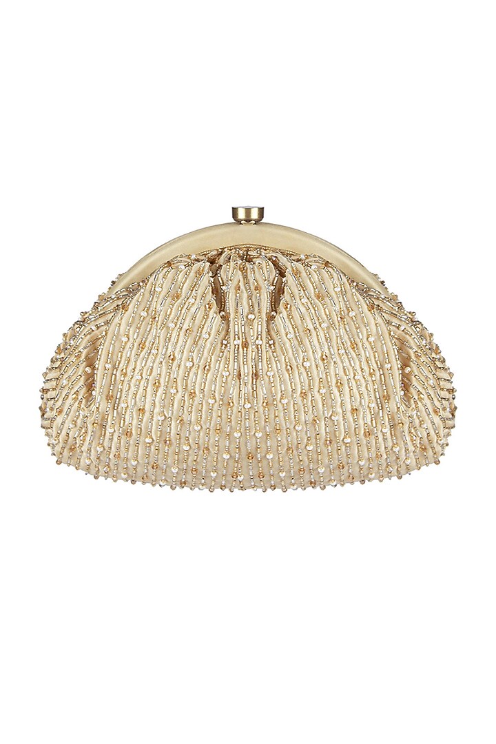 Gold Satin Crystal Embroidered ruched Clutch by Lovetobag at Pernia's Pop Up Shop