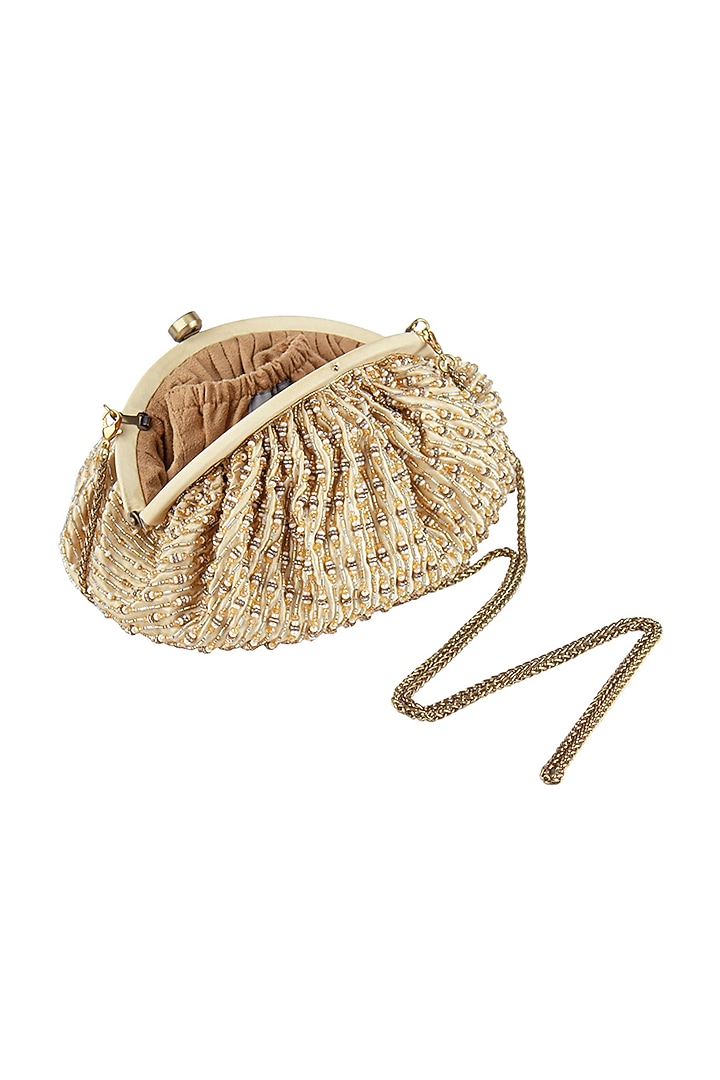 Gold Satin Crystal Embroidered ruched Clutch by Lovetobag at Pernia's Pop Up Shop