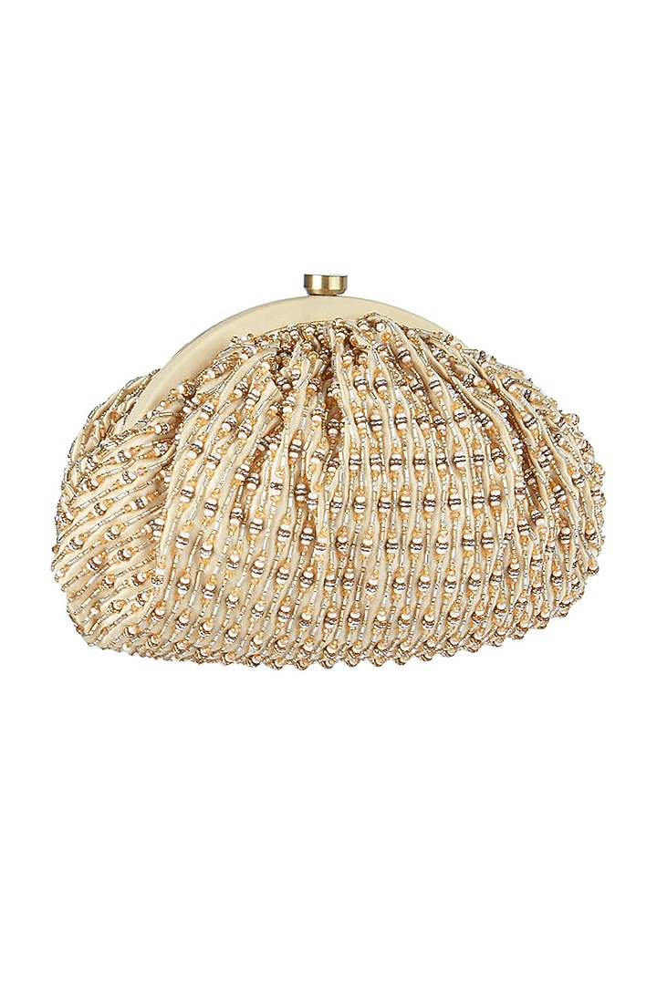 Gold Satin Crystal Embroidered ruched Clutch by Lovetobag at Pernia's Pop Up Shop