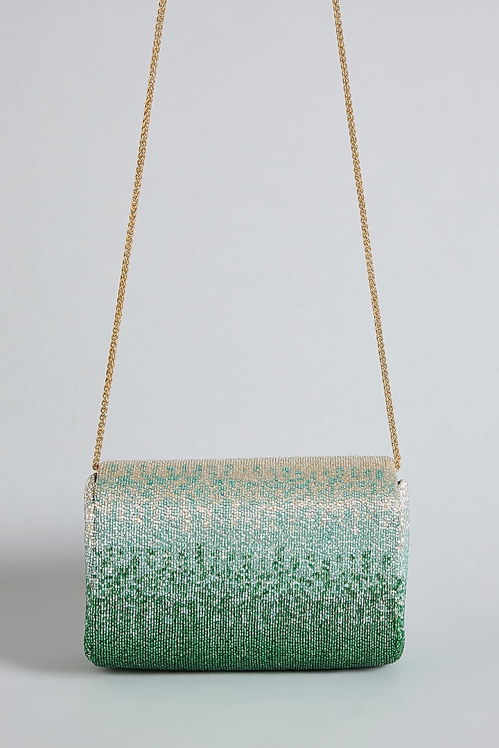 Jade Green Satin & Suedette Flapover Clutch by Lovetobag at Pernia's Pop Up Shop