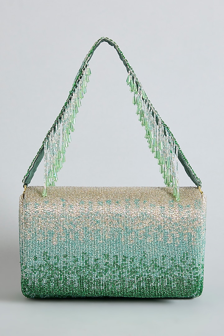 Jade Green Satin & Suedette Flapover Clutch by Lovetobag at Pernia's Pop Up Shop
