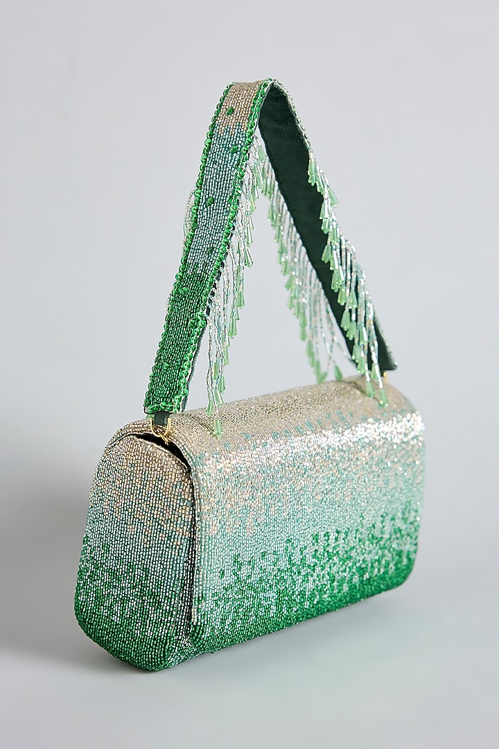Jade Green Satin & Suedette Flapover Clutch by Lovetobag at Pernia's Pop Up Shop