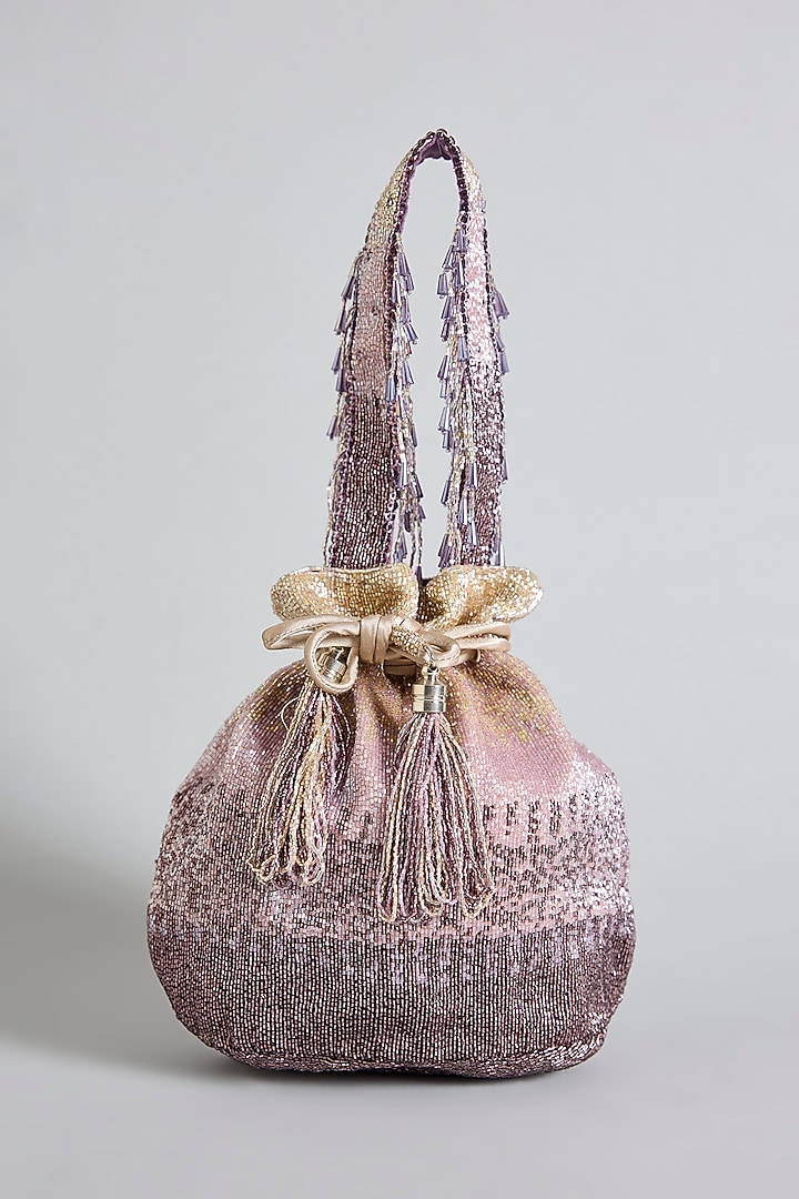 Amethyst Lavender Satin & Soft Suede Hand Embroidered Potli by Lovetobag at Pernia's Pop Up Shop