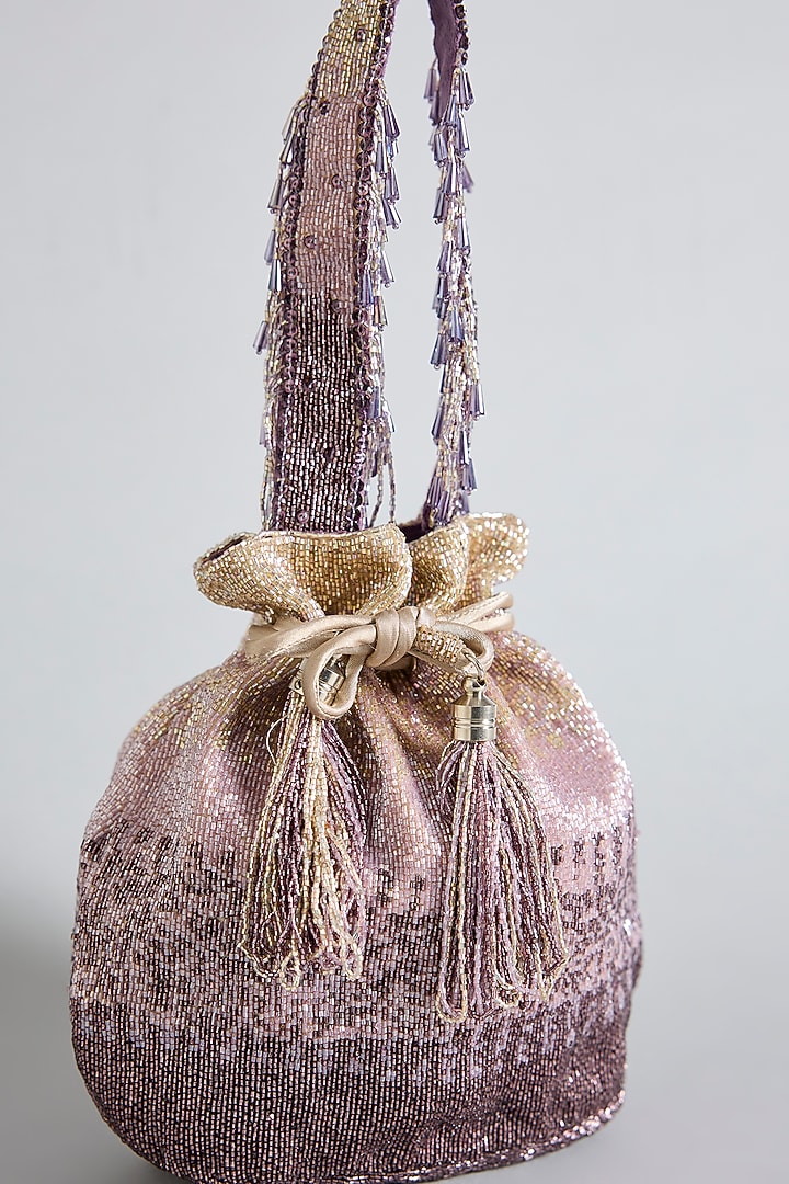 Amethyst Lavender Satin & Soft Suede Hand Embroidered Potli by Lovetobag at Pernia's Pop Up Shop