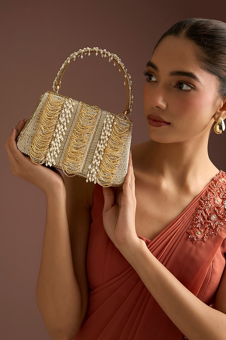 Gold Satin & Suedette Bag by Lovetobag at Pernia's Pop Up Shop