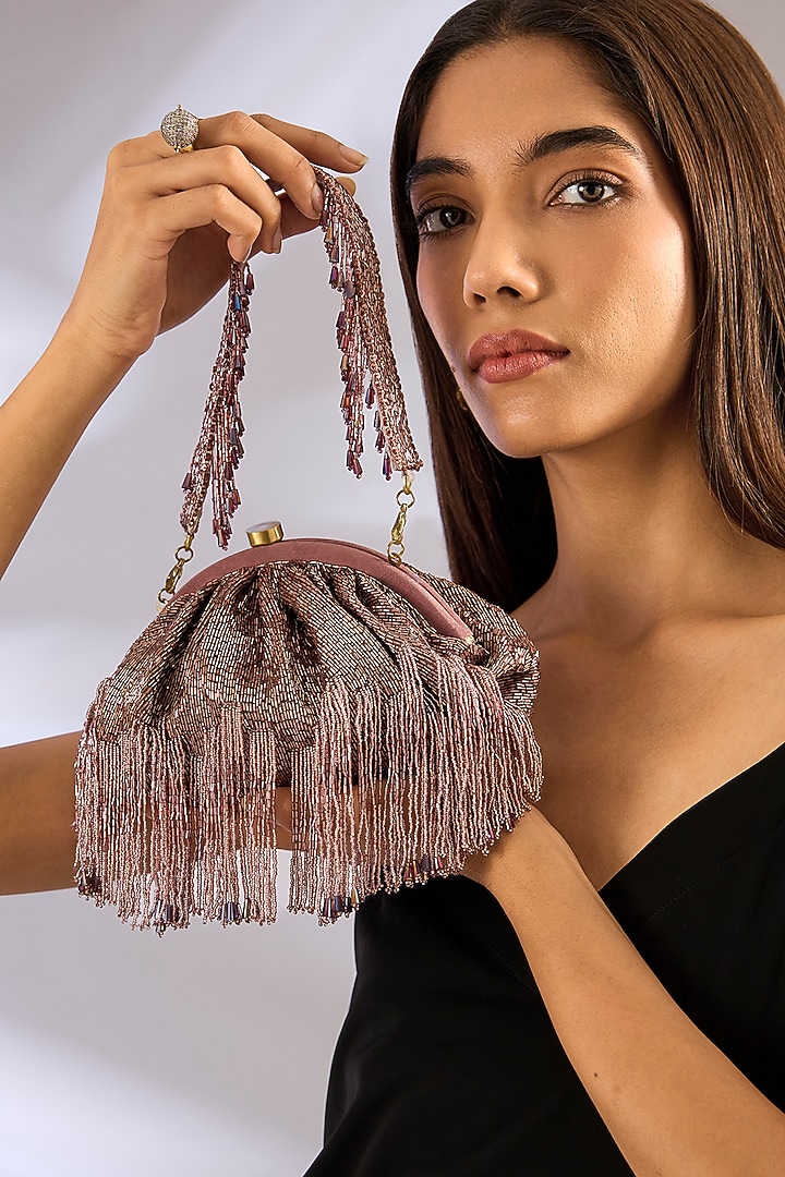 Amethyst Lavender Satin & Faux Suede Embroidered Pouch by Lovetobag at Pernia's Pop Up Shop