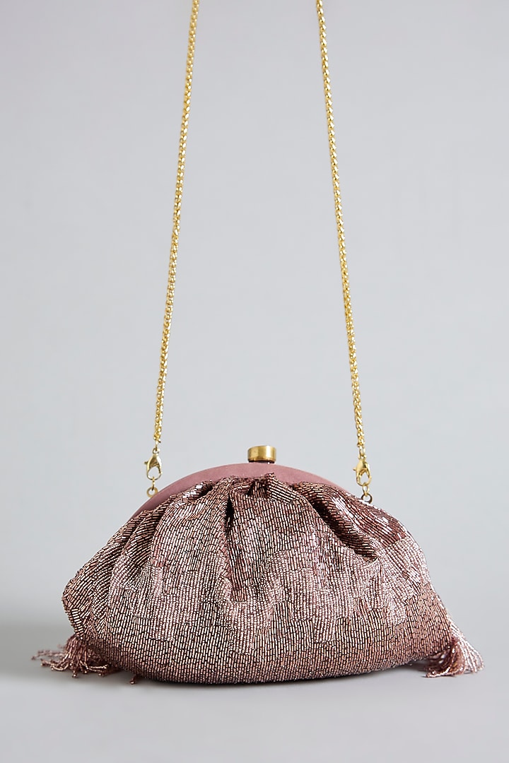 Amethyst Lavender Satin & Faux Suede Embroidered Pouch by Lovetobag at Pernia's Pop Up Shop