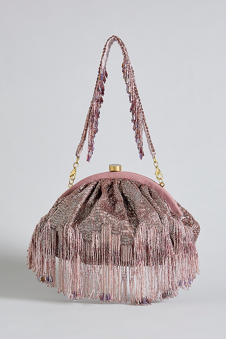 Amethyst Lavender Satin & Faux Suede Embroidered Pouch by Lovetobag at Pernia's Pop Up Shop