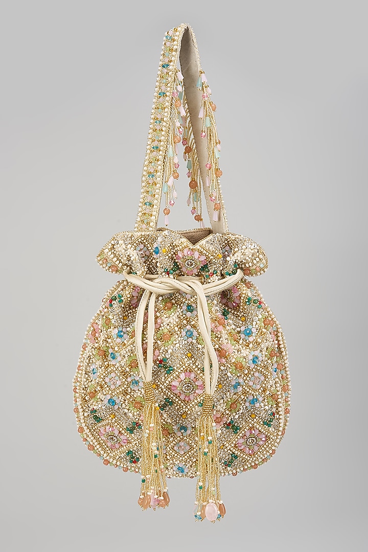 Multi-Colored Satin Hand Embroidered Potli by Lovetobag at Pernia's Pop Up Shop