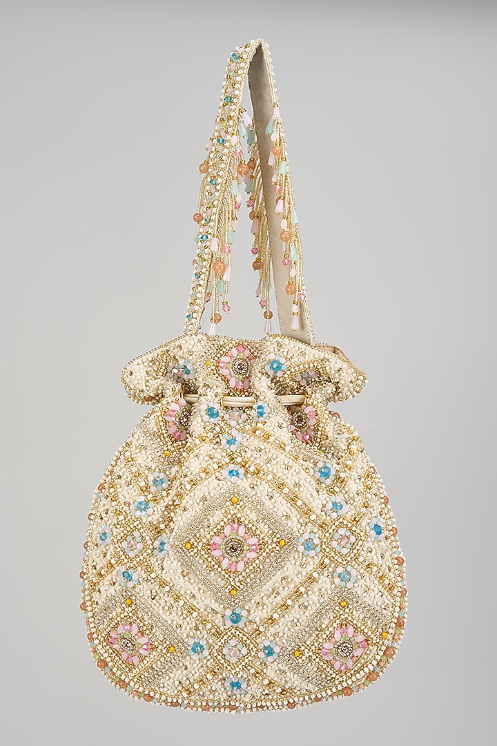 Multi-Colored Satin Hand Embroidered Potli by Lovetobag at Pernia's Pop Up Shop