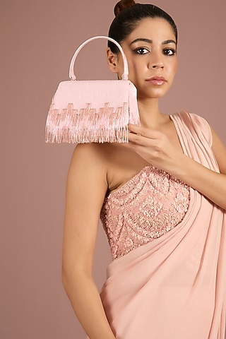 Rose Quartz Pink Satin & Suedette Clutch by Lovetobag