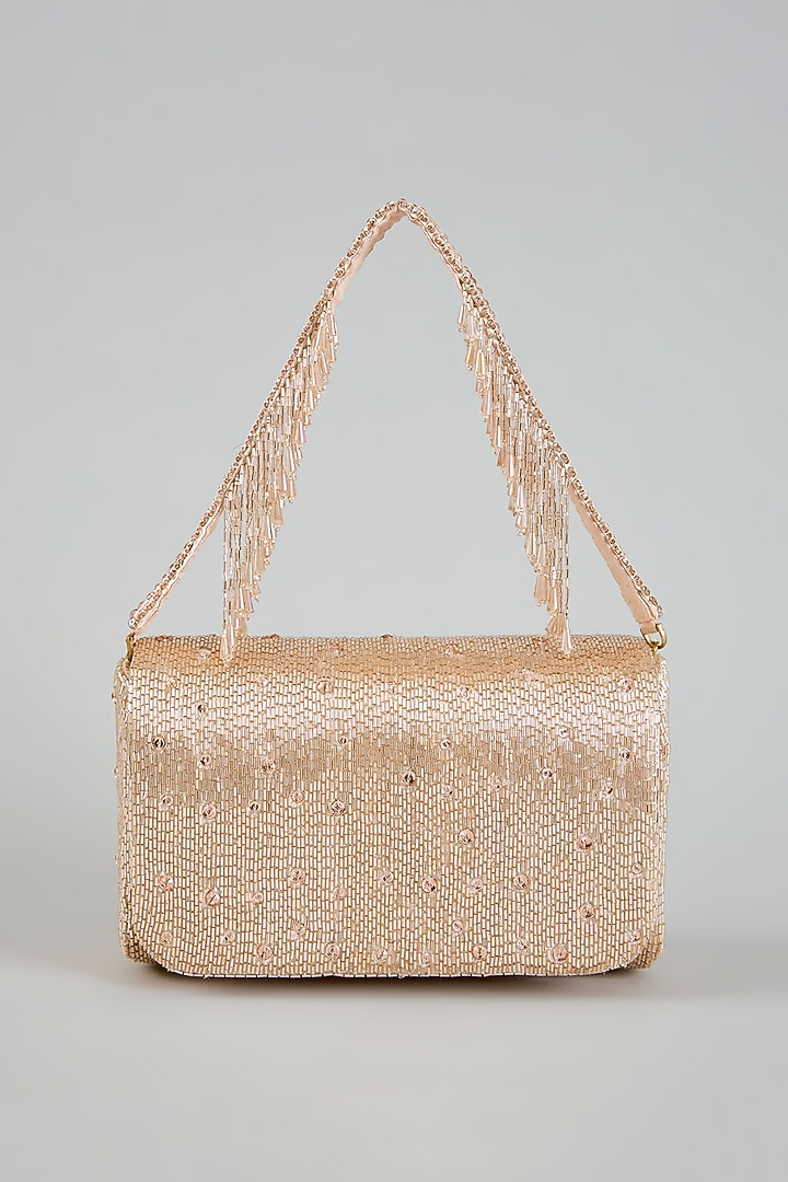 Rose Gold Satin Flapover Clutch by Lovetobag at Pernia's Pop Up Shop