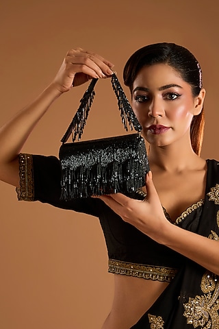 Black Satin & Suedette Clutch by Lovetobag