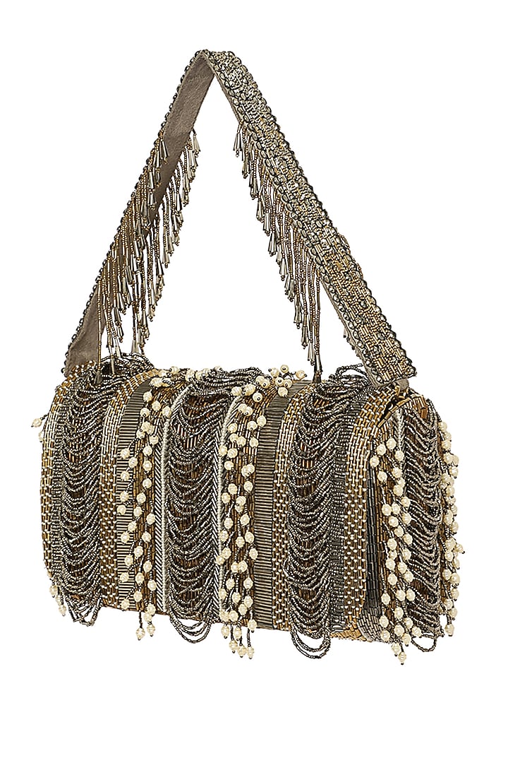 Antique Gold Embroidered Flapover Clutch by Lovetobag at Pernia's Pop Up Shop
