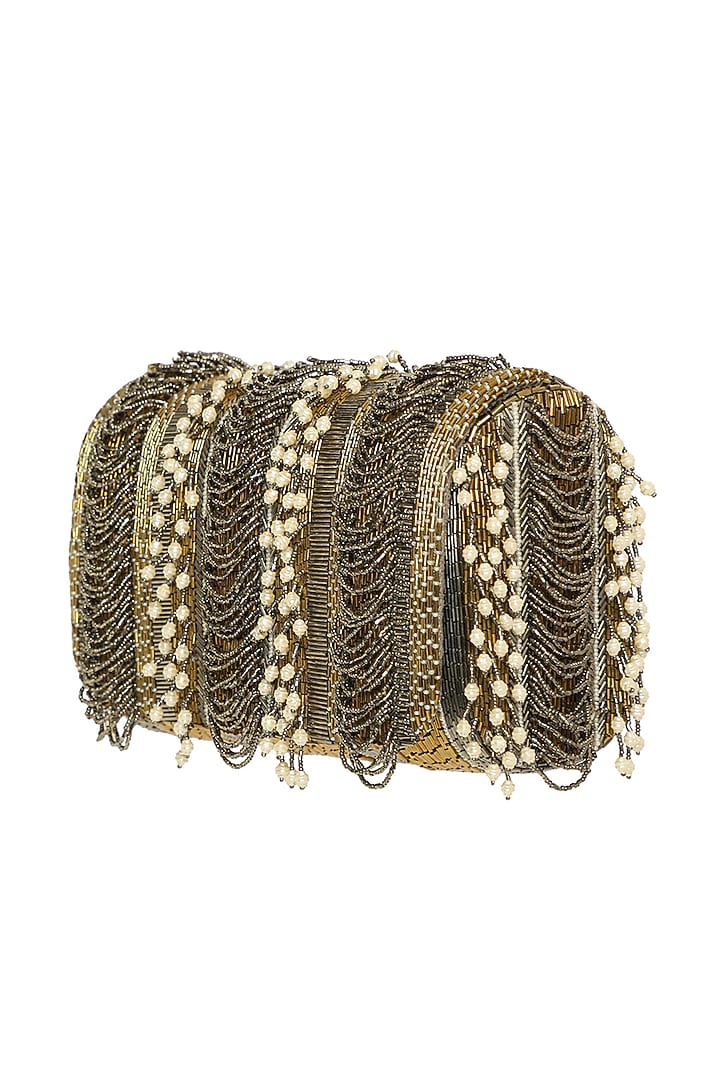 Antique Gold Embroidered Flapover Clutch by Lovetobag at Pernia's Pop Up Shop