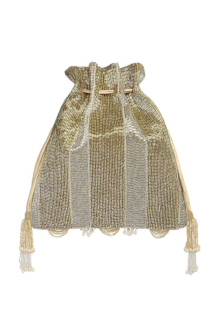 Gold Embroidered Pouch With Tassels by Lovetobag at Pernia's Pop Up Shop