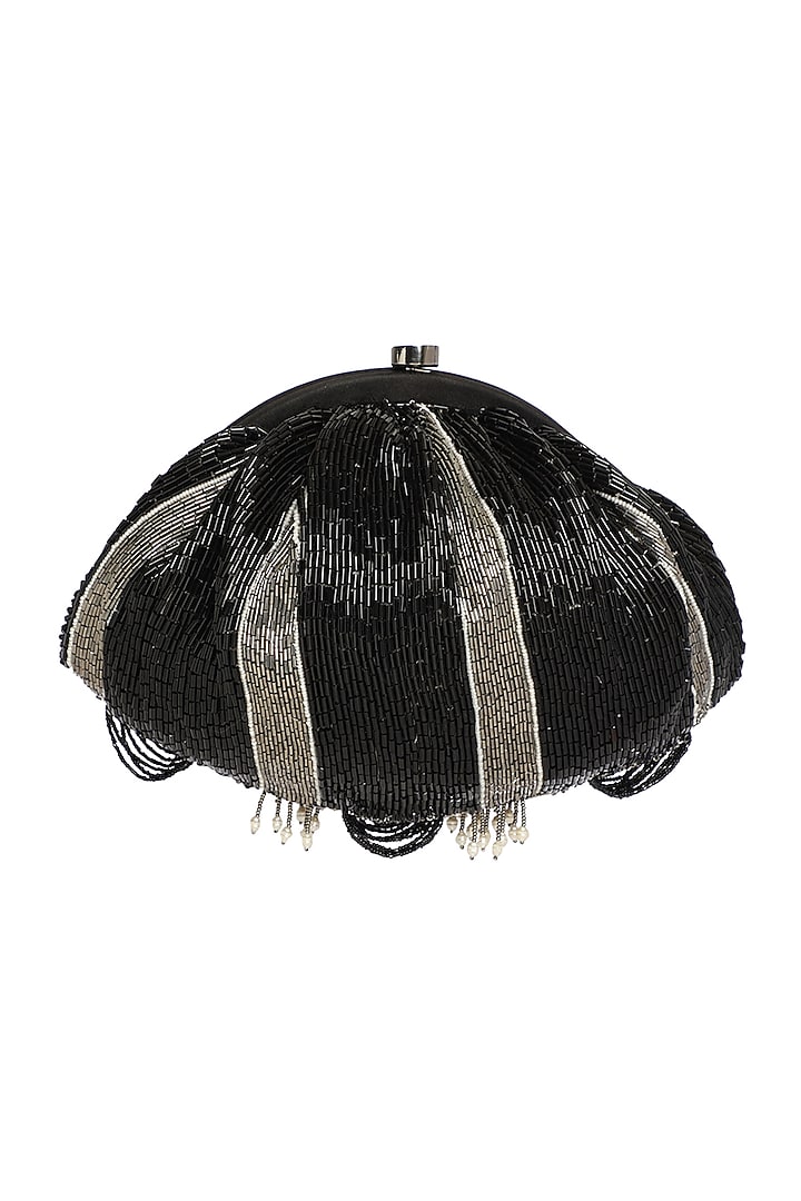 Black Embroidered Pouch With Tassels by Lovetobag at Pernia's Pop Up Shop