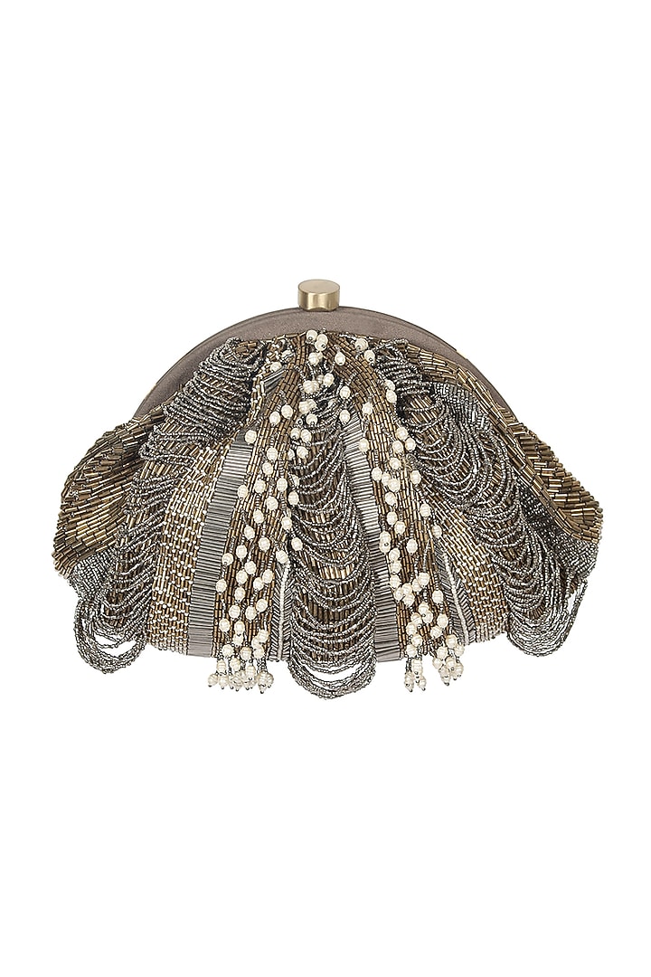 Antique Gold Embroidered Pouch With Tassels by Lovetobag at Pernia's Pop Up Shop