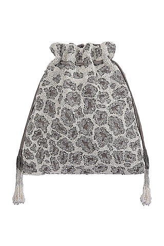 Silver Embroidered Handmade Potli by Lovetobag