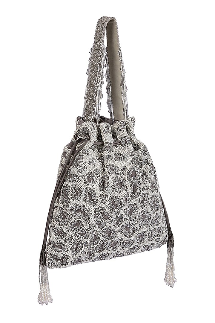 Silver Embroidered Handmade Potli by Lovetobag at Pernia's Pop Up Shop