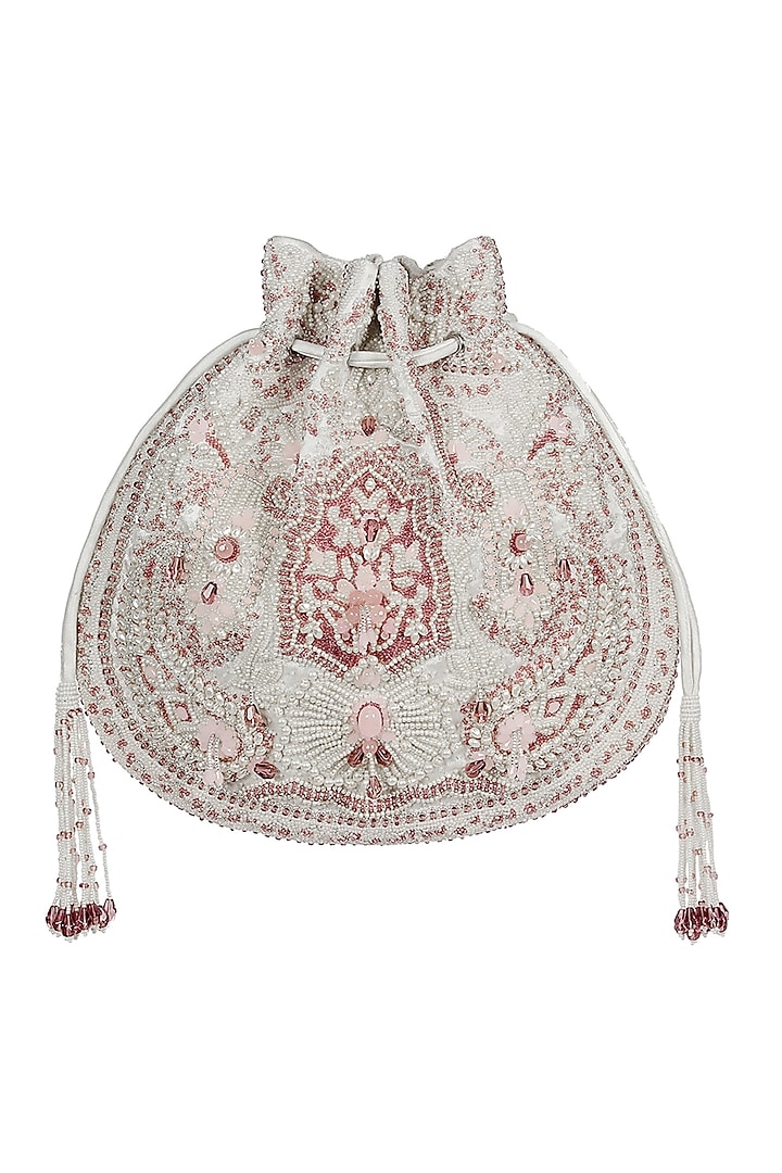 Ivory & Red Embroidered Potli by Lovetobag