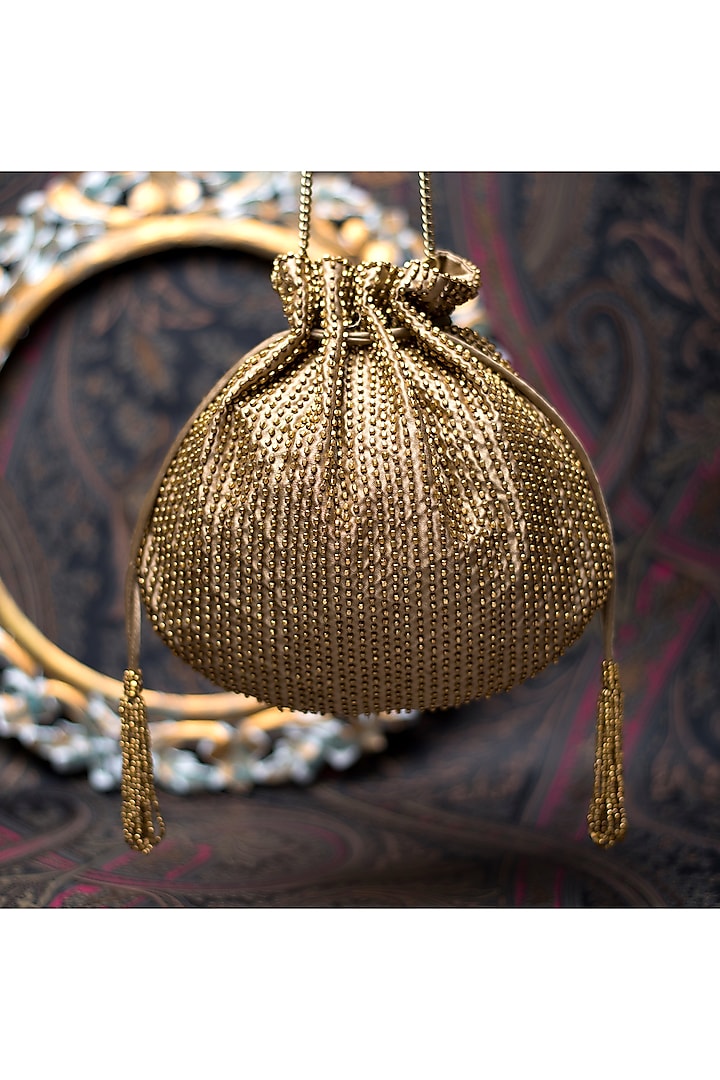 Gold Embroidered Handmade Pouch by Lovetobag at Pernia's Pop Up Shop