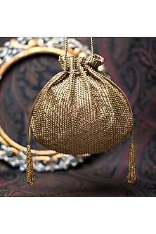 Gold Embroidered Handmade Pouch by Lovetobag-POPULAR PRODUCTS AT STORE