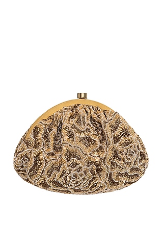Gold Satin Hand Embroidered Pouch by Lovetobag