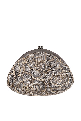 Silver Satin Hand Embroidered Pouch by Lovetobag