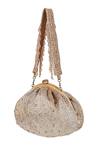 Gold Hand Embroidered Pouch Without Handle by Lovetobag