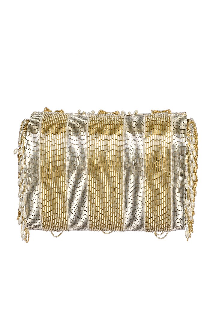 Gold Embroidered Flapover Clutch With Handle by Lovetobag at Pernia's Pop Up Shop