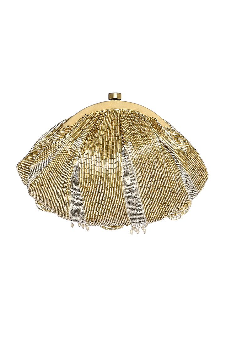Gold Bead Embroidered Pouch With Handle by Lovetobag at Pernia's Pop Up Shop