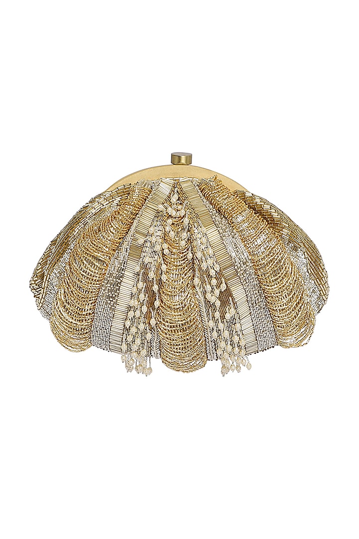 Gold Bead Embroidered Pouch With Handle by Lovetobag at Pernia's Pop Up Shop