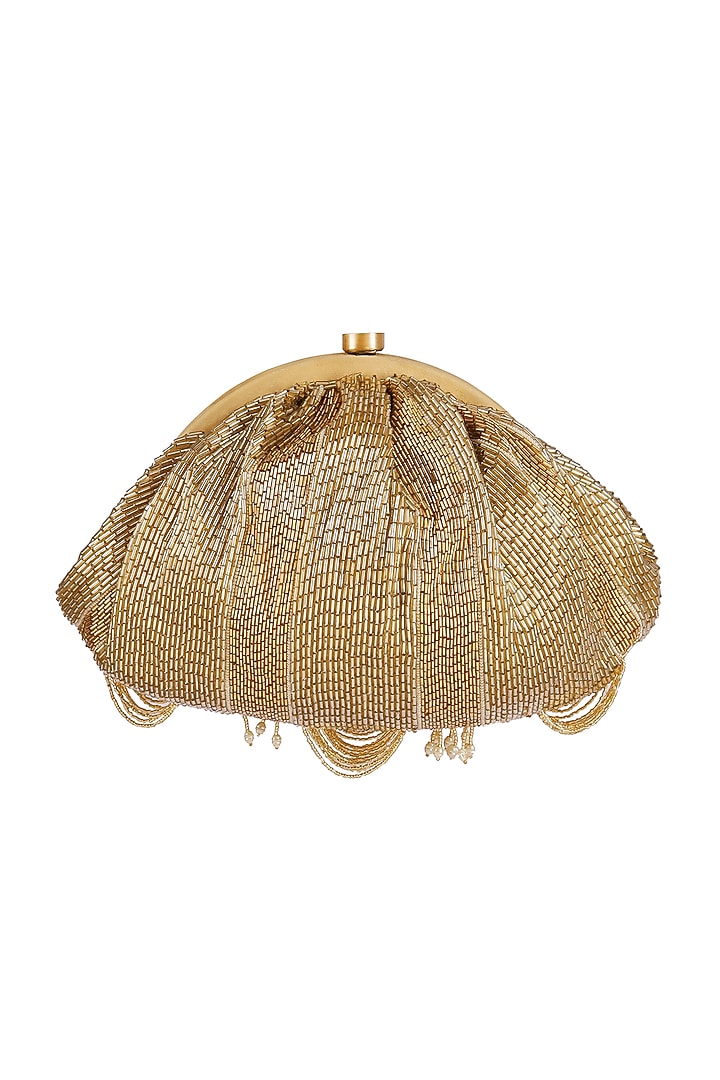 Gold Pearl Embroidered Pouch With Handle by Lovetobag at Pernia's Pop Up Shop