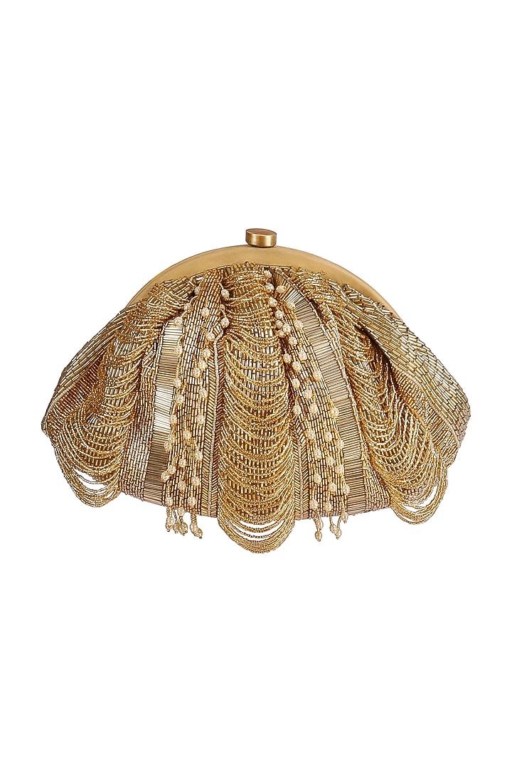 Gold Pearl Embroidered Pouch With Handle by Lovetobag at Pernia's Pop Up Shop