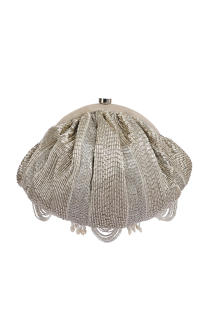 Silver Embroidered Pouch With Handle by Lovetobag at Pernia's Pop Up Shop