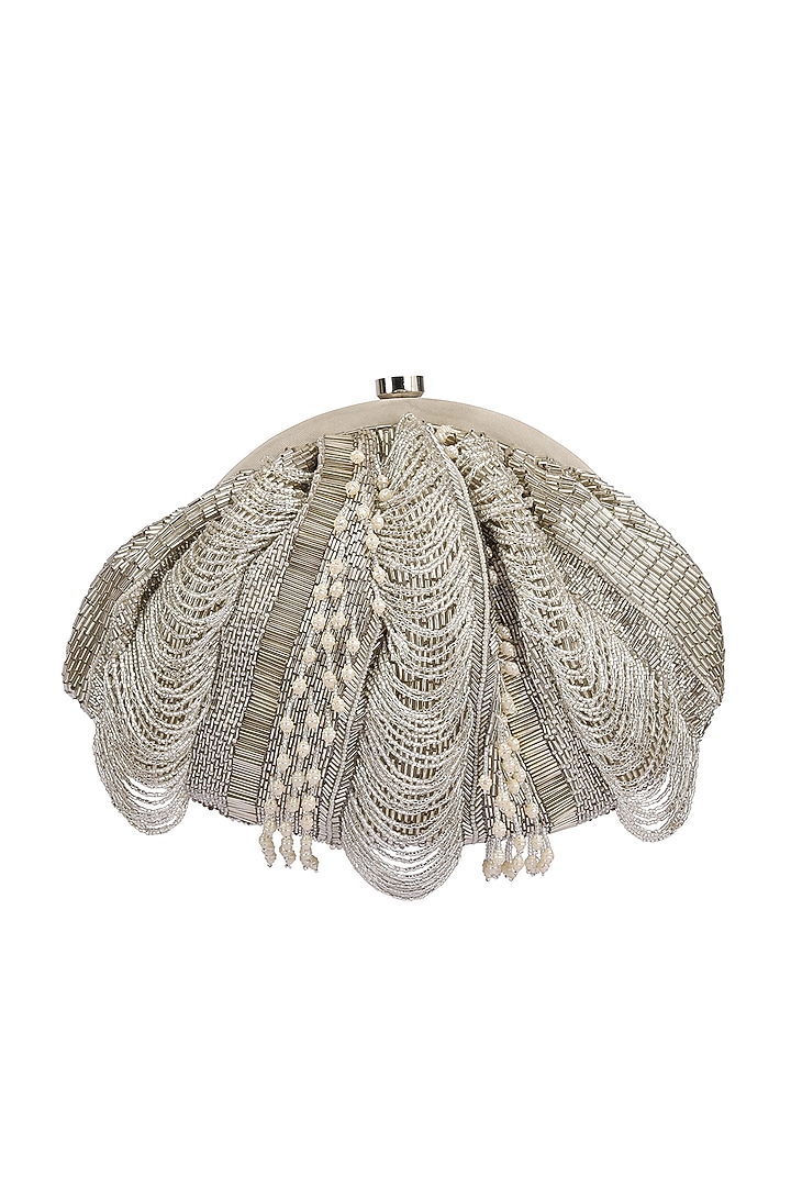 Silver Embroidered Pouch With Handle by Lovetobag at Pernia's Pop Up Shop
