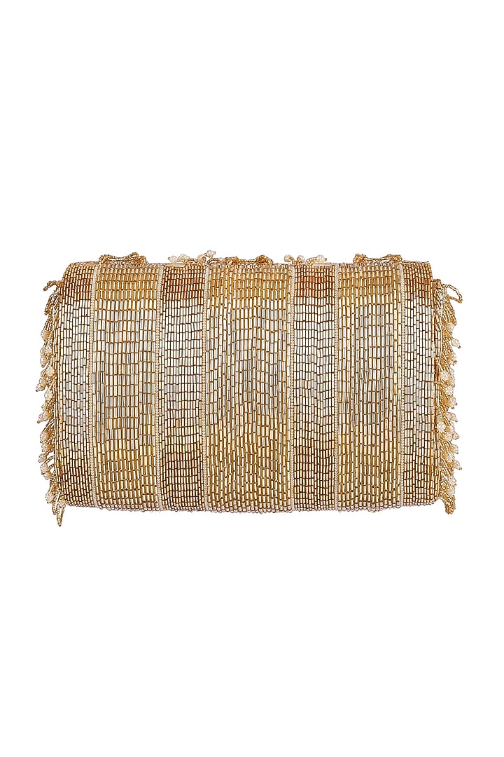 Gold Bead Embroidered Flapover Clutch With Handle by Lovetobag at Pernia's Pop Up Shop