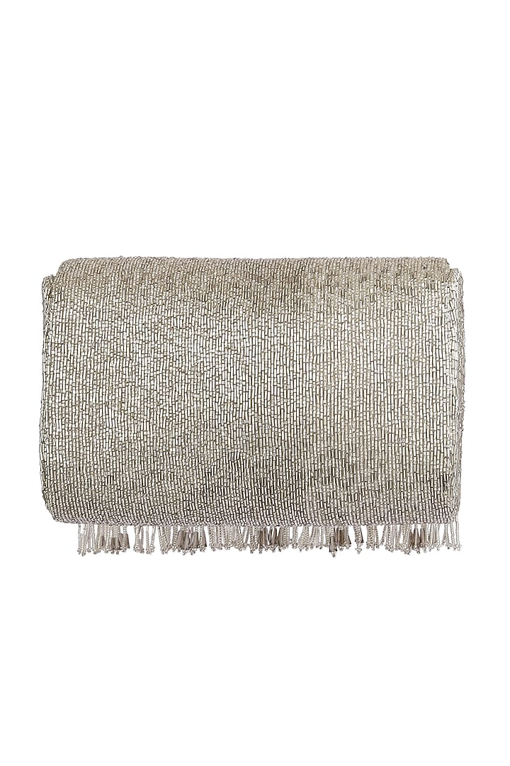 Silver Bead Embroidered Flapover Clutch With Handle by Lovetobag at Pernia's Pop Up Shop