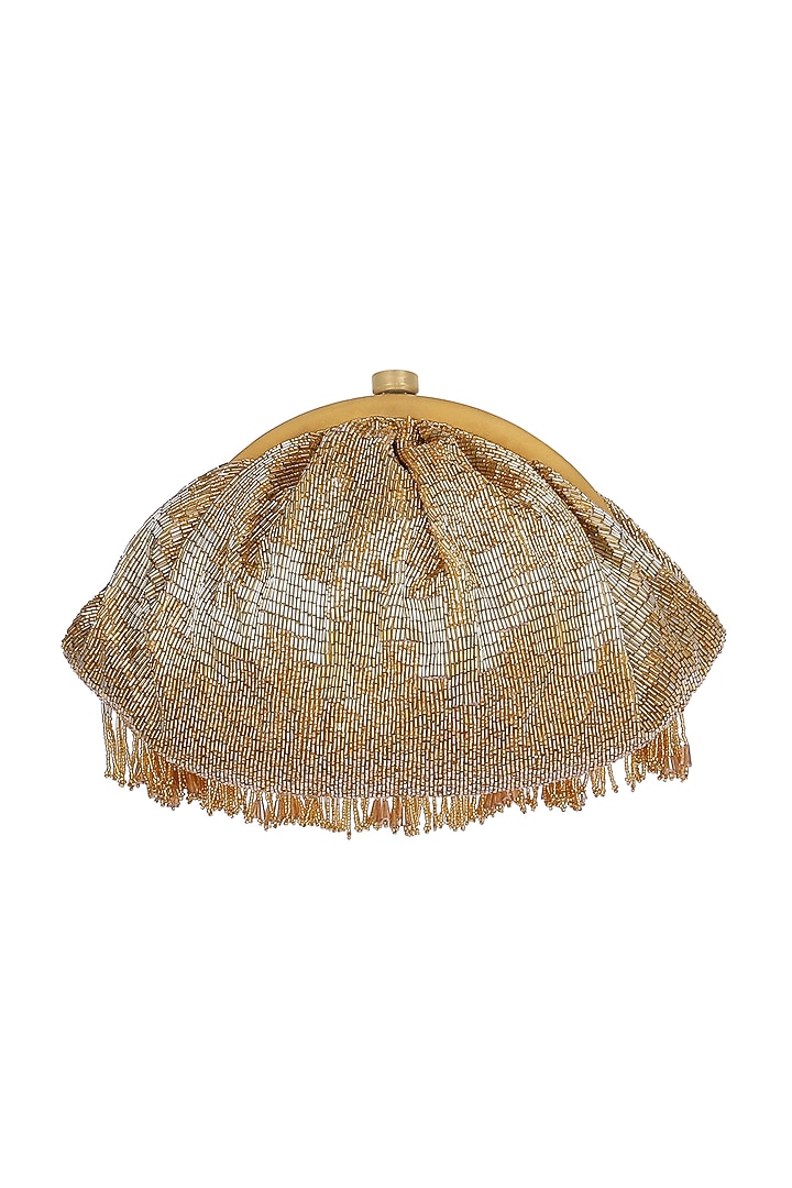 Gold Crystal Embroidered Pouch With Handle by Lovetobag at Pernia's Pop Up Shop